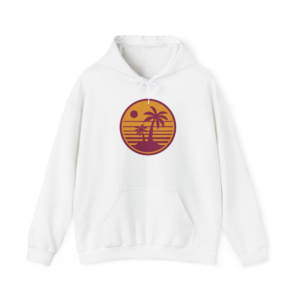Sunset Palm Hoodie — Retro Beach Circle Graphic