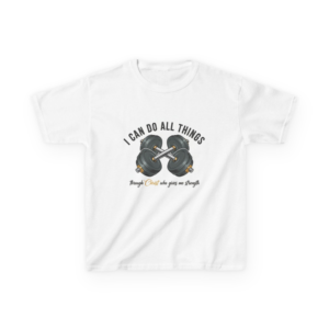 Kids T-Shirt — "I Can Do All Things" Barbell Faith Tee