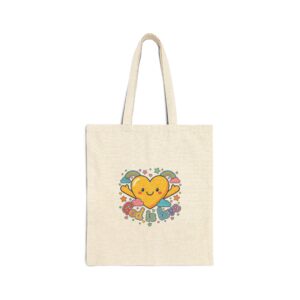 Cute Heart Friends Tote Bag — Kawaii Smiling Heart Canvas Tote